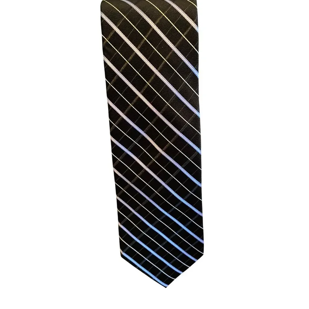 Tommy Hilfiger Black Blue Stripe‎ 100% Silk Men’s Neck Tie